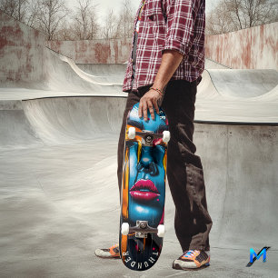 Lebendiges Pop-Art-Gesicht Skateboard - Kühner Aus