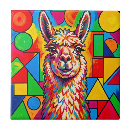 Lebendiges Pop-Art-Llama-Porträt Fliese (Vorderseite)