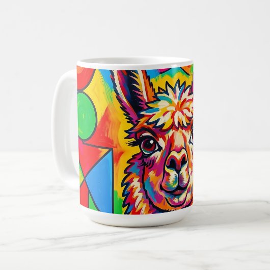 Lebendiges Pop-Art-Llama-Porträt Kaffeetasse (Vorderseite Links)