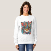 Lebendiges psychedelisches abstraktes Katzenkunst- Sweatshirt (Vorne ganz)