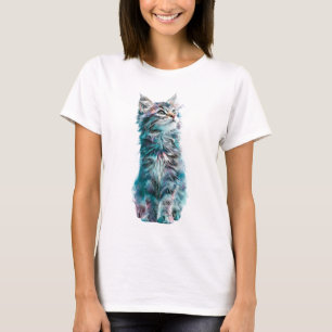 Lebendiges psychedelisches flauschiges Katzenportr T-Shirt