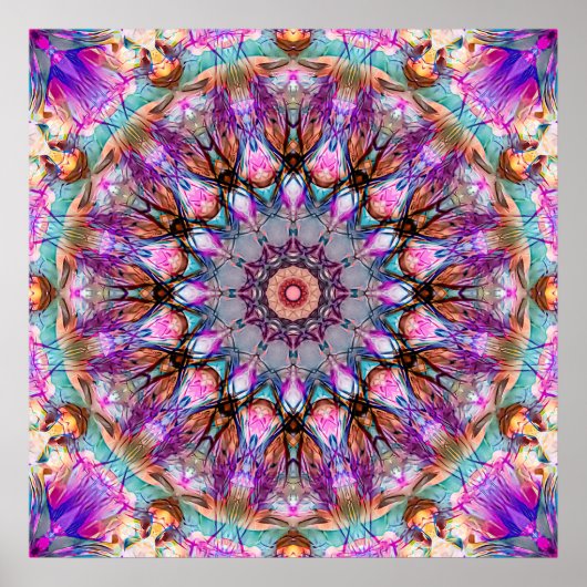 Lebendiges psychedelisches Kaleidoskop-Mandala Poster (Vorne)