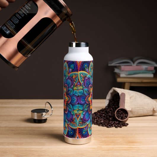 Lebendiges psychedelisches Mandala Trinkflasche (Kaffee)