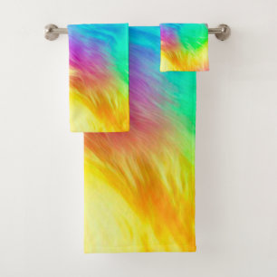 Lebendiges Regenbogen Flauschige Fellstruktur Hint Badhandtuch Set
