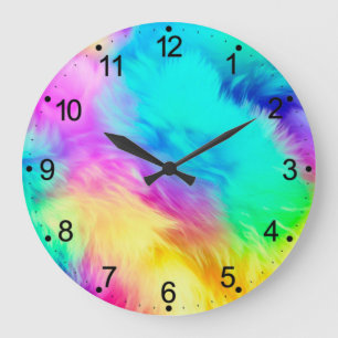 Lebendiges Regenbogen Flauschige Fellstruktur Hint Große Wanduhr