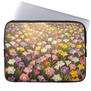 Lebendiges Regenbogen-Lilien-Blumenfeld Laptopschutzhülle