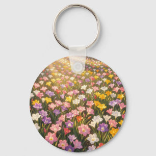 Lebendiges Regenbogen-Lilien-Blumenfeld Schlüsselanhänger