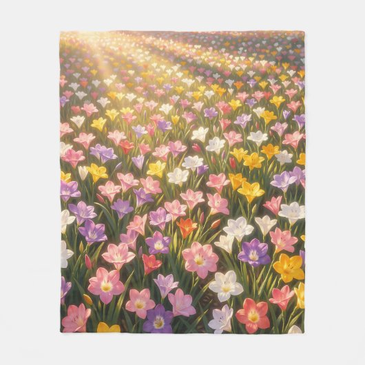 Lebendiges Regenbogen-Lilienblumenfeld Fleecedecke (Vorderseite)