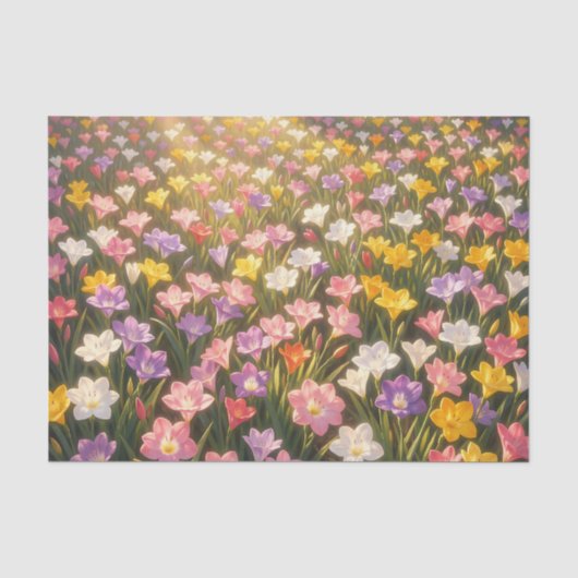 Lebendiges Regenbogen-Lilienblumenfeld Seidenpapier (Vorderseite)