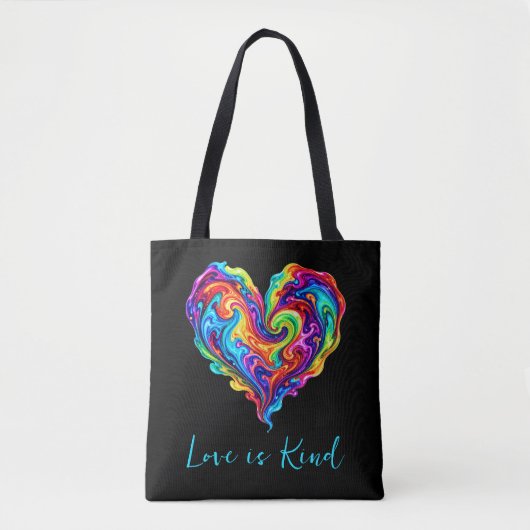 Lebendiges Regenbogen-Pour-Paint-Herz Tasche (Vorderseite)