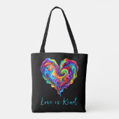 Lebendiges Regenbogen-Pour-Paint-Herz Tasche (Rückseite)