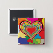Lebendiges Regenbogen-Schichten-Herz-Abstrakt Button (Vorne & Hinten)