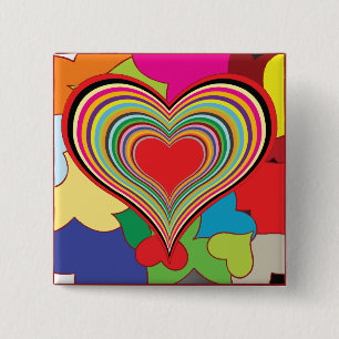 Lebendiges Regenbogen-Schichten-Herz-Abstrakt Button