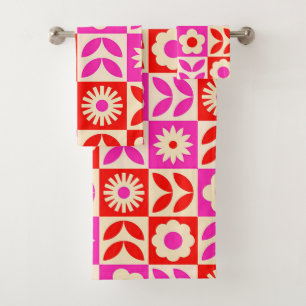 Lebendiges Retro-Blumenmuster Badhandtuch Set