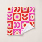 Lebendiges Retro-Blumenmuster Badhandtuch Set (Waschlappen)