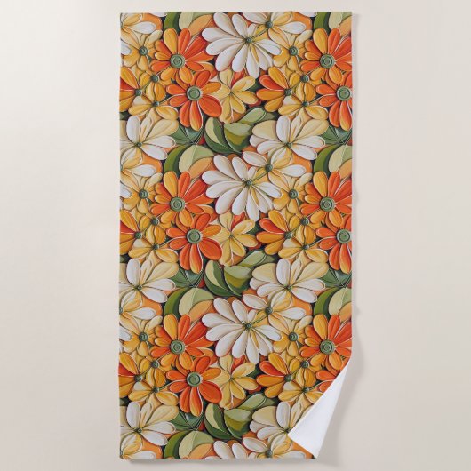 Lebendiges Retro-Blumenmuster-Design Strandtuch (Vorderseite)