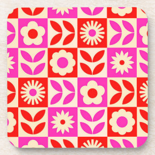Lebendiges Retro-Blumenmuster Getränkeuntersetzer