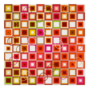 Lebendiges Retro-Geometrisches Quadratmuster Poster