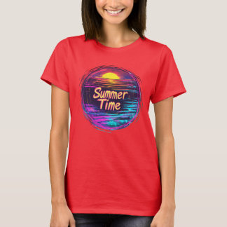 Lebendiges Retro-„Sommerzeit“-Sonnenuntergangs-T-S T-Shirt