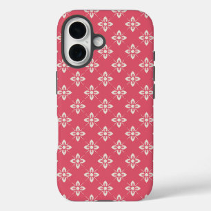 Lebendiges rosa Blumenmuster mit geometrischen Blu iPhone 16 Hülle