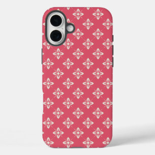 Lebendiges rosa Blumenmuster mit geometrischen Blu iPhone 16 Plus Hülle