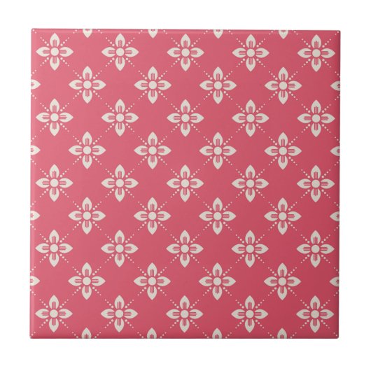 Lebendiges rosa Blumenmuster mit geometrischen Blu Fliese (Vorderseite)