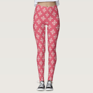 Lebendiges rosa Blumenmuster mit geometrischen Blu Leggings