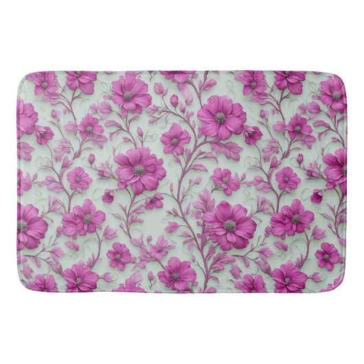 Lebendiges rosa Blumenmuster mit Magenta-Blumen Badematte (Vorderseite)