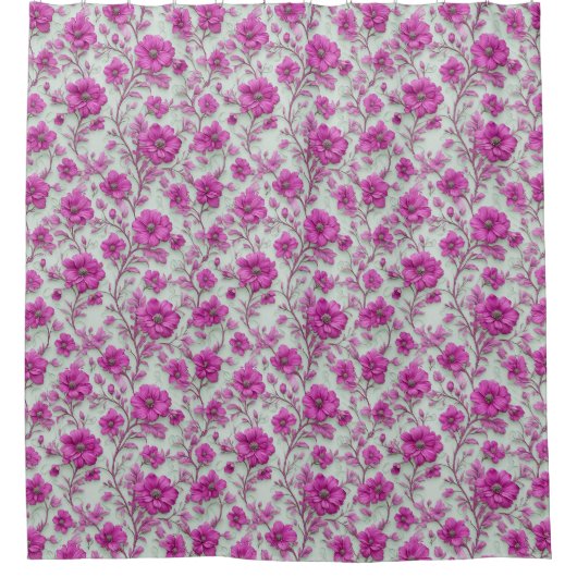 Lebendiges rosa Blumenmuster mit Magenta-Blumen Duschvorhang (Vorderseite)