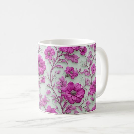 Lebendiges rosa Blumenmuster mit Magenta-Blumen Kaffeetasse (VorderseiteRechts)
