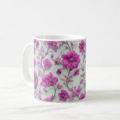 Lebendiges rosa Blumenmuster mit Magenta-Blumen Kaffeetasse (Vorderseite Links)