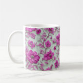 Lebendiges rosa Blumenmuster mit Magenta-Blumen Kaffeetasse (Links)