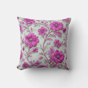 Lebendiges rosa Blumenmuster mit Magenta-Blumen Kissen
