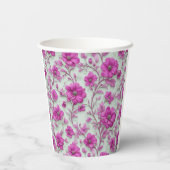 Lebendiges rosa Blumenmuster mit Magenta-Blumen Pappbecher (Rückseite)