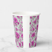 Lebendiges rosa Blumenmuster mit Magenta-Blumen Pappbecher (Rechts)