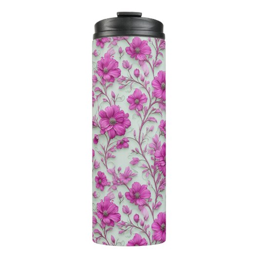 Lebendiges rosa Blumenmuster mit Magenta-Blumen Thermosbecher (Vorderseite)