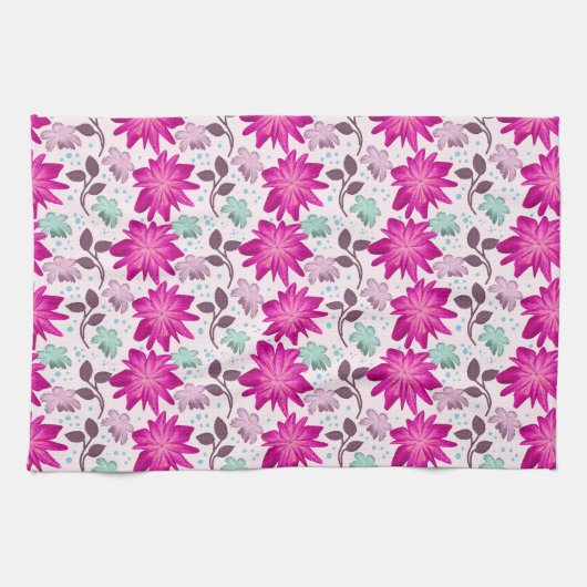 Lebendiges rosa Blumenmuster | Moderne, kräftige B Geschirrtuch (Horizontal)