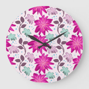 Lebendiges rosa Blumenmuster Moderne, kräftige B Große Wanduhr