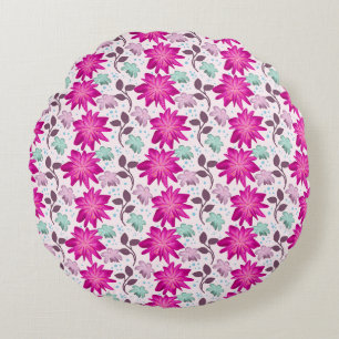 Lebendiges rosa Blumenmuster Moderne, kräftige B Rundes Kissen