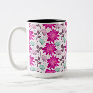 Lebendiges rosa Blumenmuster   Moderne, kräftige B Zweifarbige Tasse