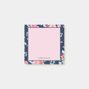 Lebendiges rosa florales benutzerdefiniertes Namen Post-it Klebezettel