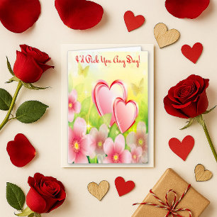 Lebendiges rosa florales Herz Schmetterling Liebe Feiertagskarte