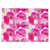Lebendiges rosa Mohnblumen-Blumenmuster Große Geschenktüte (Rückseite)