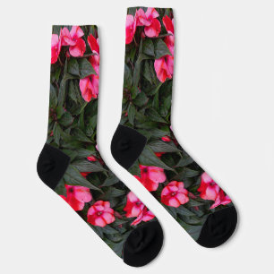 Lebendiges Rosa New Guinea Impatiens-Blumenmuster Socken