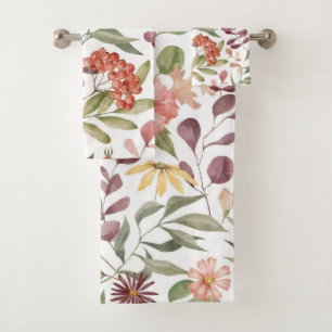 lebendiges rosa, orange und gelbes Blumenmuster  Badhandtuch Set