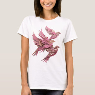 Lebendiges Rosa PINK VÖGEL Künstlerisches Motiv T-Shirt