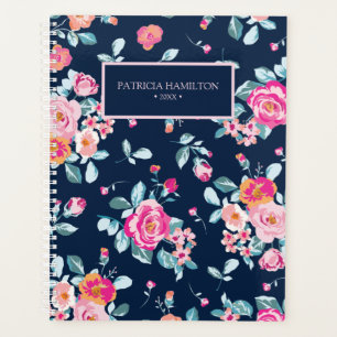 Lebendiges Rosa Rosen Blumenmuster Planer