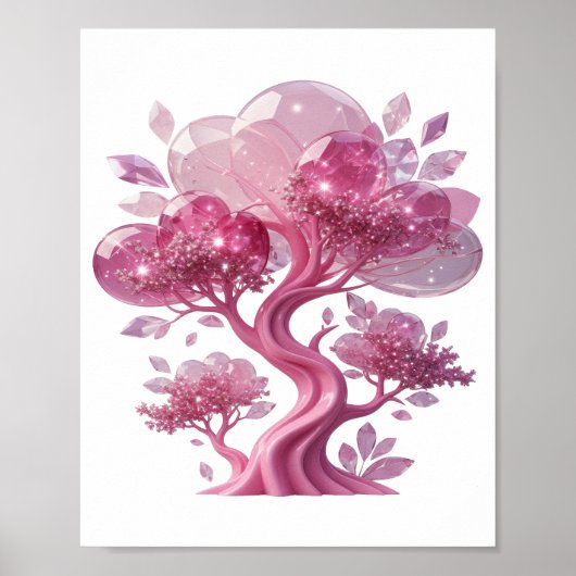 Lebendiges Rosa Rotes Glas Baum 3D Text Kunst Poster (Vorne)