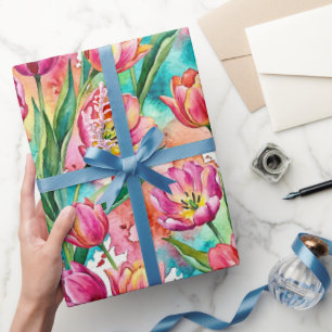 Lebendiges rosa Tulpen-Aquarell-Geschenkpapier Geschenkpapier