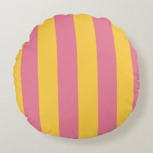 Lebendiges Rosa und Gelb Vertikal gestreiftes Must Rundes Kissen